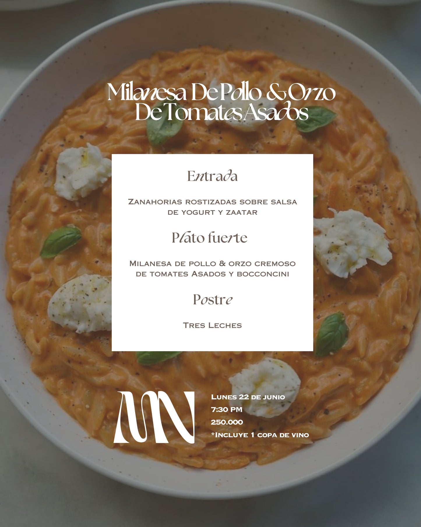 Milanesa de Pollo & Orzo de Tomates Asados - Lunes 22 de junio